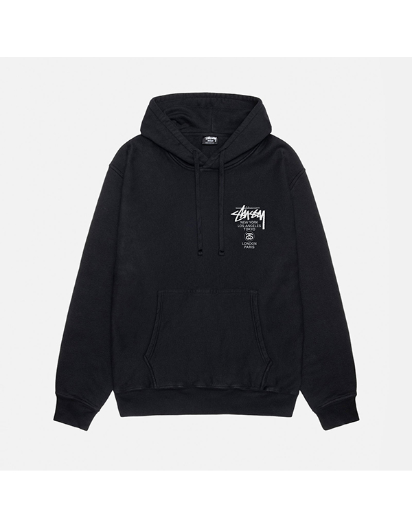 STUSSY WORLD TOUR HOODIE PIGMENT DYED BLACK