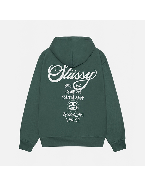 STUSSY WORLD TOUR HOODIE PIGMENT DYED FOREST