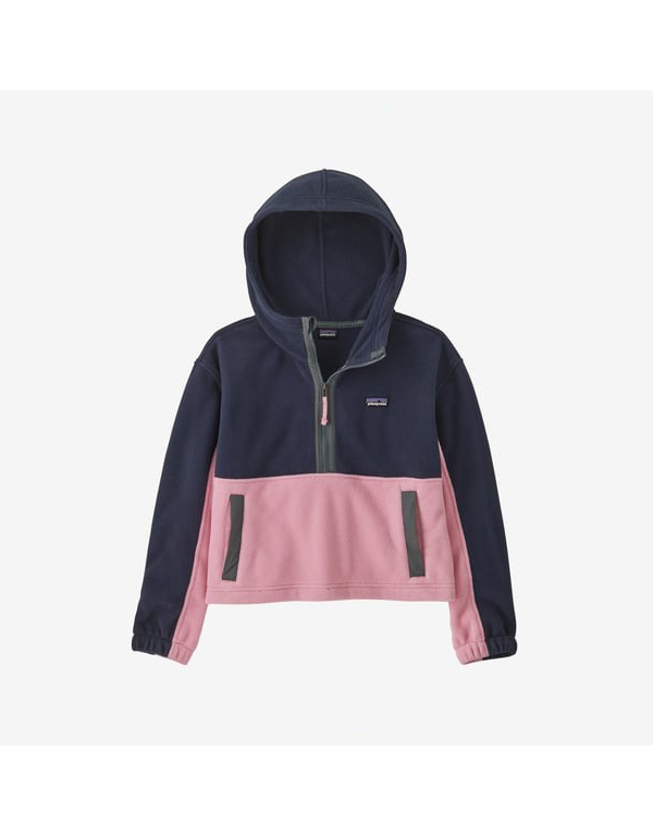 PATAGONIA KIDS MICRODINI CROPPED HOODIE PULLOVER NEW NAVY PLANET PINK
