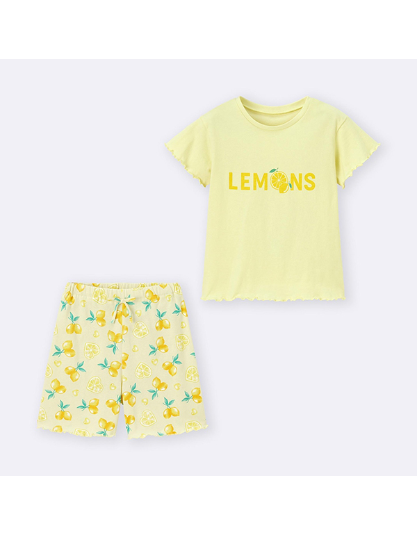 GU KIDS COTTON LOUNGE SET (SHORT SLEEVE & SHORT PANTS) (LEMON) YELLOW