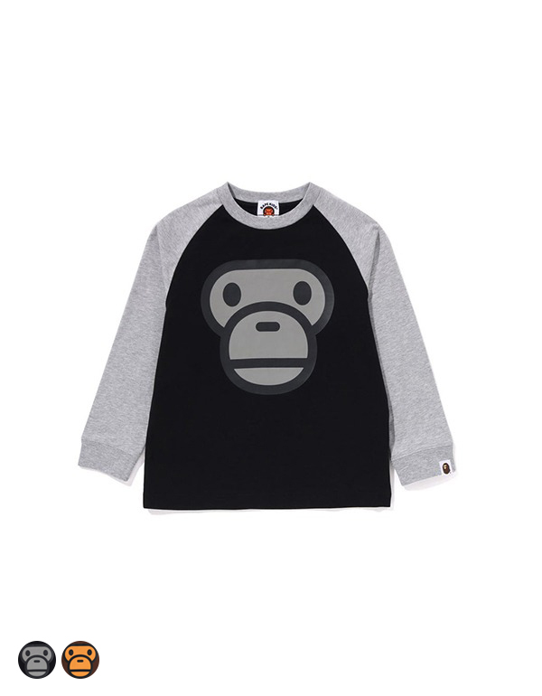 A BATHING APE KIDS MILO FACE RAGLAN LS TEE 2COLOR