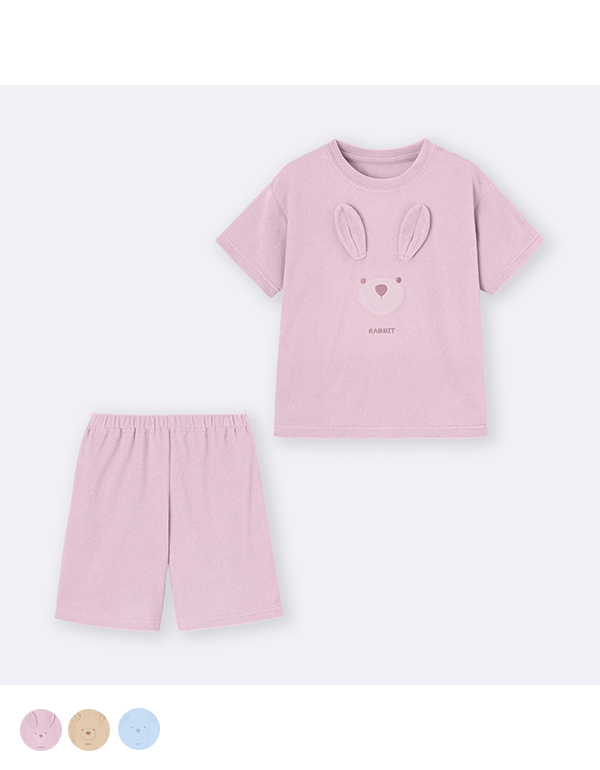 GU KIDS PILE LOUNGE SET (SHORT SLEEVE & SHORT PANTS) (ANIMAL) E 3COLOR