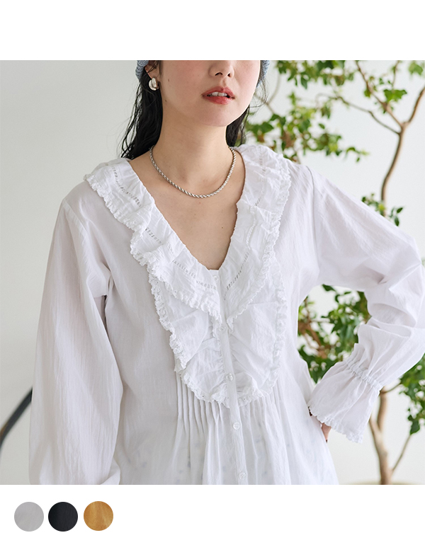 FREAKS STORE FRILL COLLAR PIN TUCK BLOUSE 3COLOR