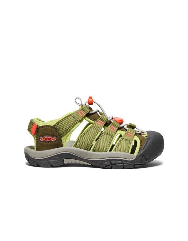 KEEN BIG KIDS NEWPORT BOUNDLESS SANDAL DARK OLIVE SCARLET IBIS