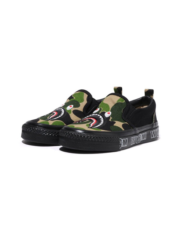 A BATHING APE KIDS ABC CAMO SHARK PATCH SLIP ON GREEN