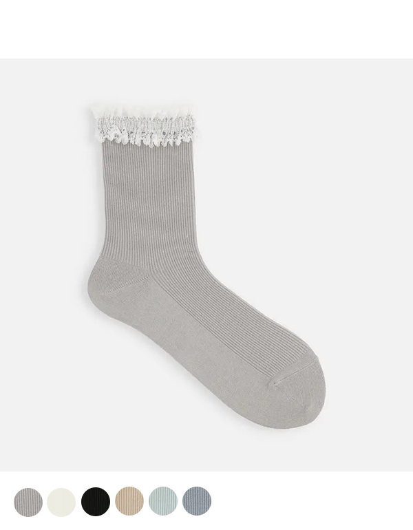 TABIO WOMENS TOP LACE-TRIMMED RIBBED SOCKS 6COLOR