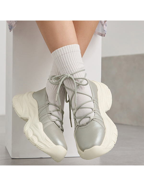 MONO MART VOLUME SOLE LACE-UP BALLET SNEAKERS SILVER