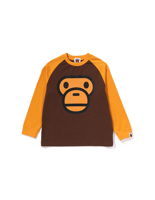 A BATHING APE KIDS MILO FACE RAGLAN LS TEE 2COLOR