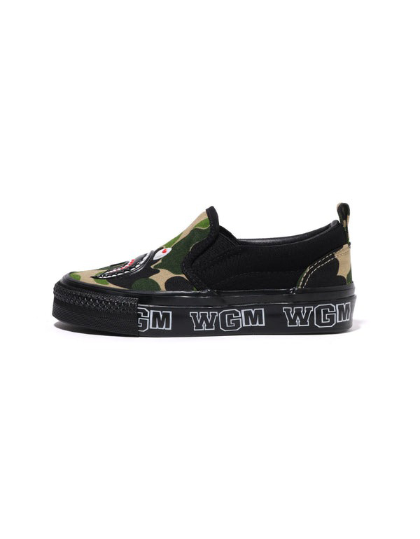 A BATHING APE KIDS ABC CAMO SHARK PATCH SLIP ON GREEN