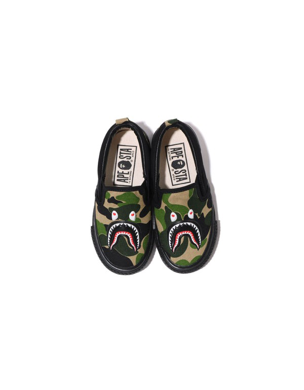 A BATHING APE KIDS ABC CAMO SHARK PATCH SLIP ON GREEN