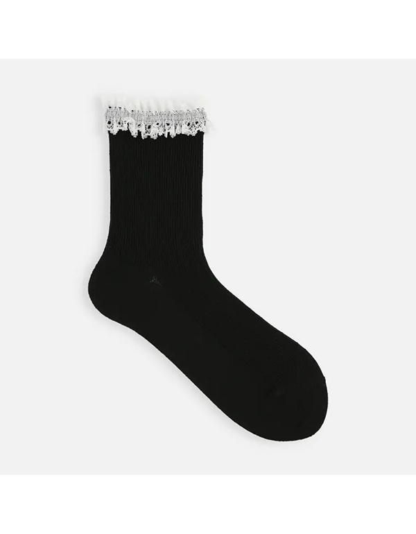 TABIO WOMENS TOP LACE-TRIMMED RIBBED SOCKS 6COLOR