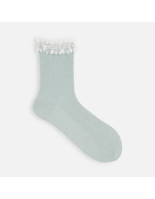 TABIO WOMENS TOP LACE-TRIMMED RIBBED SOCKS 6COLOR