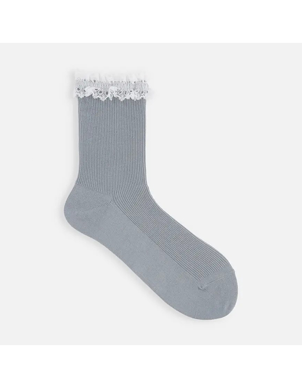 TABIO WOMENS TOP LACE-TRIMMED RIBBED SOCKS 6COLOR